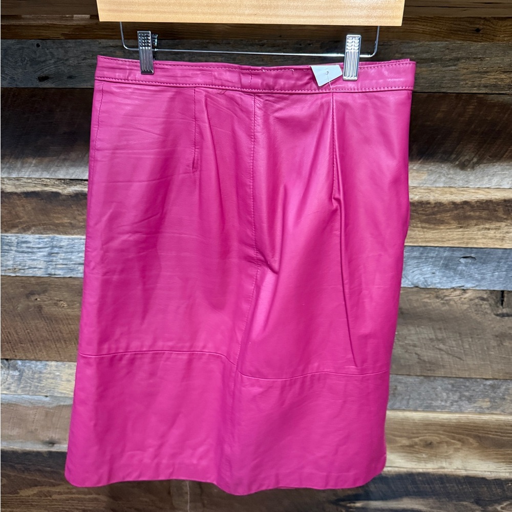 Bright Fuchsia Midi Leather Skirt